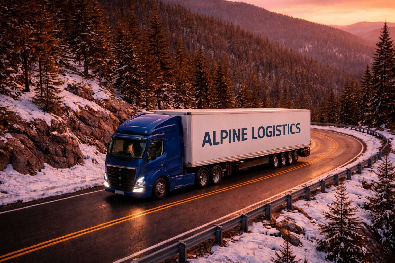 alpine logistics truck transporting goods